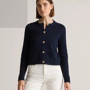 Quince Women Cotton Sweater Jacket Navy Sleeved Top M